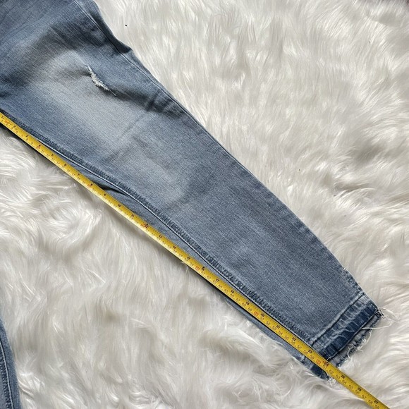 Cosmic Blue Love Cropped Denim Jeans Size 28 Blue Mid Rise Distressed Raw Hem - Picture 12 of 12